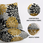 Black Mustard Yellow Pillow Covers 18X18 Inch Set of 2, Spring Summer Floral Dahlia Flower Cream Decorative Throw Pillow Covers Outdoor Modern Farmhouse Cushion Case for Home Couch Sofa Bed Decor