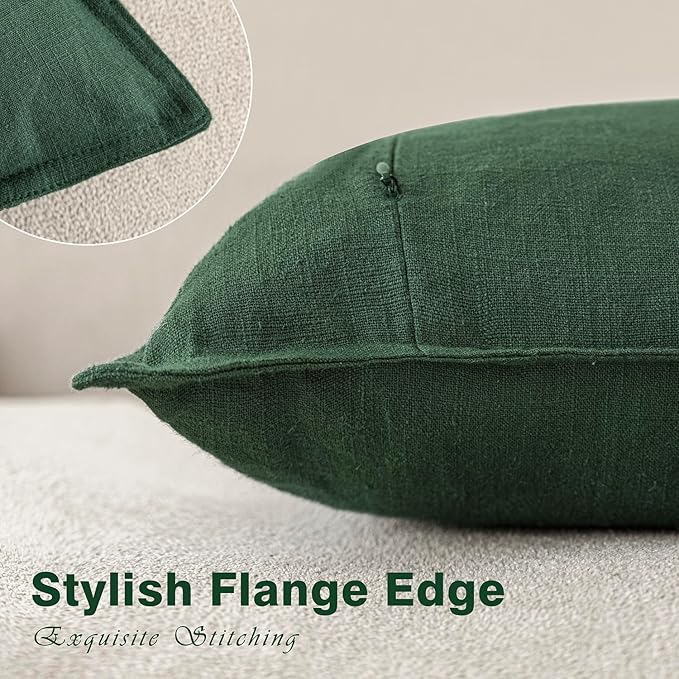 Foindtower Set of 2, Decorative Linen Soild Throw Pillow Covers Soft Accent Euro Cushion Case Farmhouse Neutral Pillowcase for Chair Couch Sofa Bedroom Living Room Home Decor 16 x 16 Inch Pine Green