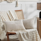 Fancy Homi 2 Packs Neutral Taupe Lumbar Decorative Throw Pillow Covers 20x28 Inch for Living Room Couch Bed Sofa, Farmhouse Home Decor, Soft Striped Corduroy Rectangle Accent Cushion Case 50x70 cm