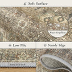 GENIMO 6x9 Area Rugs for Living Room, Machine Washable Non Slip Vintage Rugs, Low Pile Lightweight Chenille Print Rug for Bedroom, Dining Room, Home Office, Muted Green