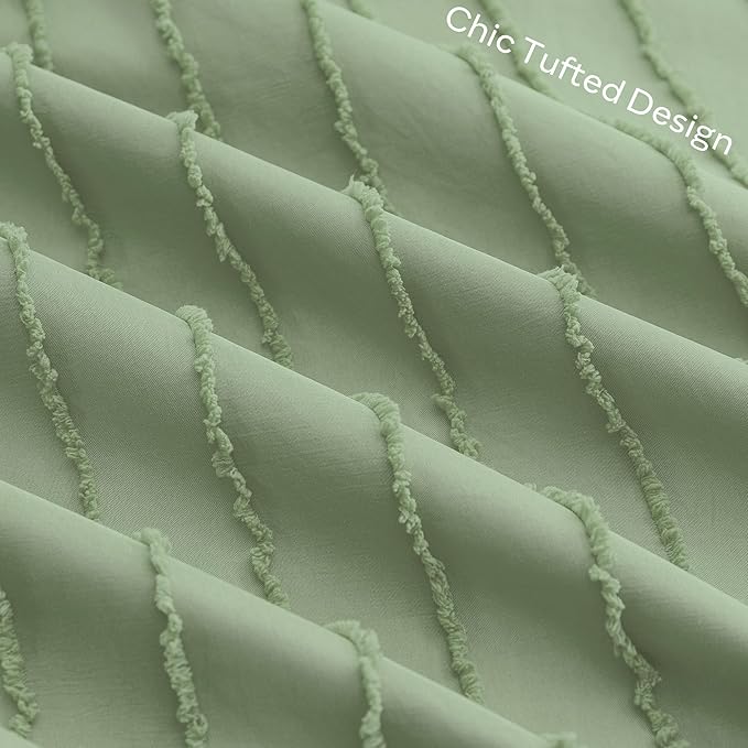 JELLYMONI Pillowcases King Size Light Green 2 Pack Boho Striped Bed Pillow Covers 20x36in Polyester Envelope Pillow Shams Tufted Bohemian Textured (Pillows are not Included)