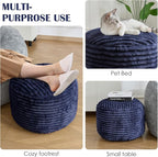 SHOUREN Stuffed Round Pouf Ottoman,Lightweight and Fluffy Poufs Storage Ottoman for Living Room,Corduroy Foot Rest with Shredded Foam Filling,Soft Floor Pouf for Couch,18"x 14", Navy