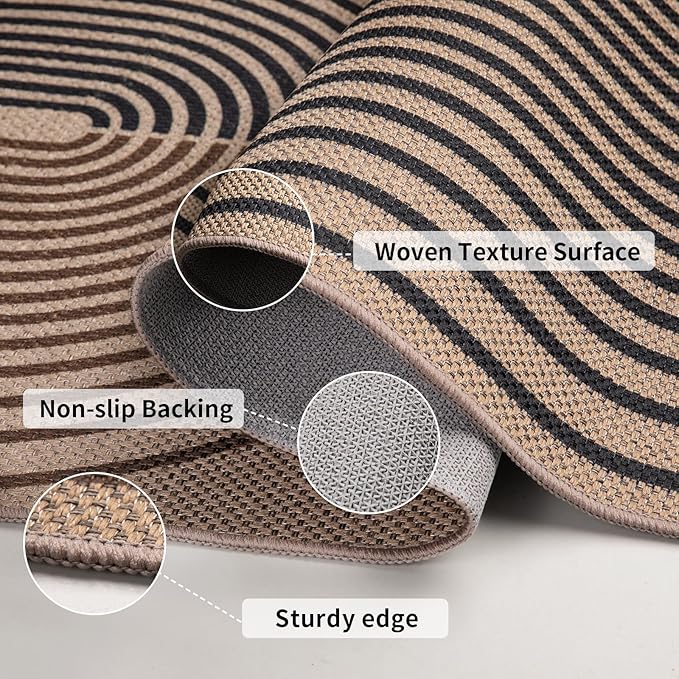 Tangsoo Rainbow Easy Jute Rug,2x3 Washable Small Area Rug for Entryway Non-Slip Ultra Thin Brown Black Outdoor Mat Modern Farmhouse Carpet for Entrance Kitchen Bedroom Front Porch Patio