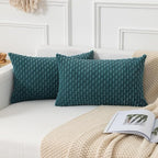 Kevin Textile 12x24 Inch Pillow Cover 1 Pack Boho Decorative Soft Striped Corduroy Lumbar Farmhouse Color Accent Rectangle Cushion Case for Living Room Couch Sofa Bed, Teal Blue