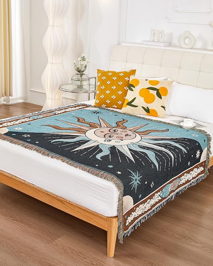 Erke Chair Recliner Cover Boho Throw Blanket Hippie Room Decor Wall Hanging Tapestry Outdoor Picnic Camping Rug Mattress Beach Towel Sofa Furniture Slipcover Bohemian 50”x70” The Sun and Moon Stars