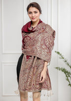 Achillea Reversible Paisley Pashmina Rave Scarf – Exotic Indian Shawls and Wraps for Evening Dresses, Festivals, All Seasons
