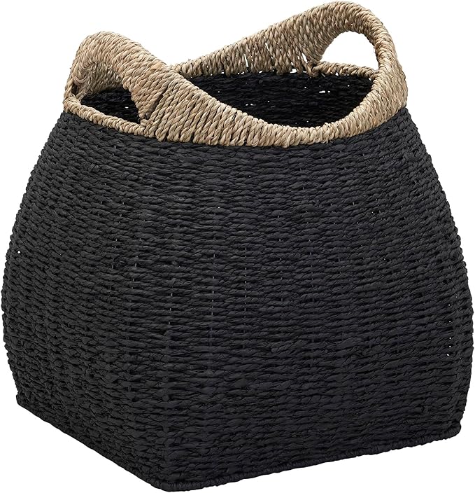 Household Essentials Handled Basket, Two Tone Seagrass and Paper Rope