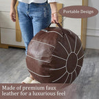 Louis Donné Unstuffed Round Pouf Ottoman Cover, Handmade Moroccan Decorative Pu Footstool Seat, Small Bean Bag with Storage, Floor Chair Footstool for Living Room, Bedroom Balcony(ONLY Cover)