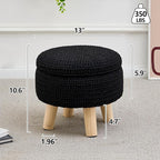 Wimarsbon Pouf Ottoman, 100% Cotton Knitted Boho Footstool, Round Footrest with Non-Skid Wood Legs, Home Décor Handmade Pouffe, Leisure Floor Step Stool for Living Room (Storage Black)