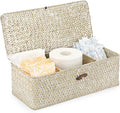 Sumnacon Small Woven Basket for Shelf Wicker Shelf Storage Basket with Sections Seagrass Storage Baskets with Lid for Tampon Toiletry Rectangular Storage Basket for Shelf Bathroom Table Desk Whitewash