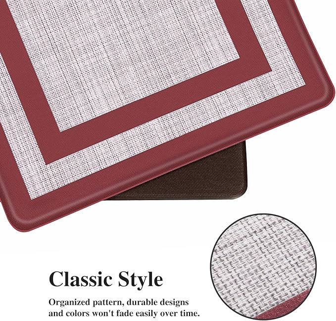 Mattitude Kitchen Mats Set of 2 Cushioned Anti-Fatigue Non-Skid Rug Sets Ergonomic Comfort Standing Mat for Kitchen, Floor, Office, Sink, Laundry,Red