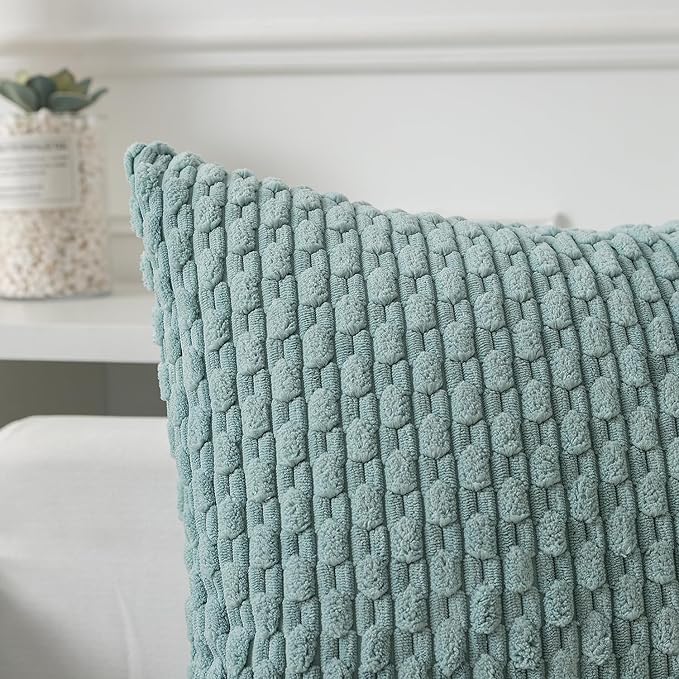 Kevin Textile 16x24 Inch Pillow Cover 1 Pack Boho Decorative Soft Striped Corduroy Lumbar Farmhouse Accent Rectangle Cushion Case for Living Room Couch Sofa Bed, Dusty Green