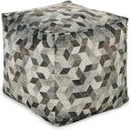 Signature Design by Ashley Albermarle Casual Geometric Patterned Pouf 18 x 18 Inches, Gray & Dark Brown