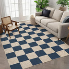 GarveeHome Easy Jute Area Rugs 6x9 for Living Room Non-Slip Backing Checkered Rugs Machine Washable Modern Indoor Outdoor Carpets for Dining Room Nursery Patio Bedroom Backyard Camping Navy Blue