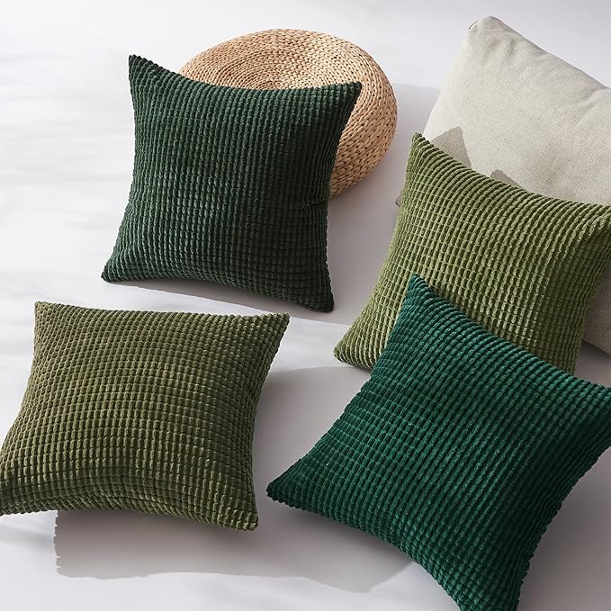 Topfinel Sofa Throw Pillows Covers for Couch-Multi Green Combo 20" x 20" Set of 4-Corduroy Textured Fun Holiday Decorative Euro Shams
