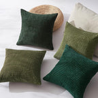 Topfinel Fall Pillow Covers Set of 4 Soft Corduroy Boho Strip Textured Green Pillow Covers Modern Farmhouse Cute Autumn Home Decor Green Living Room Sofa Couch Bed 55x55 cm