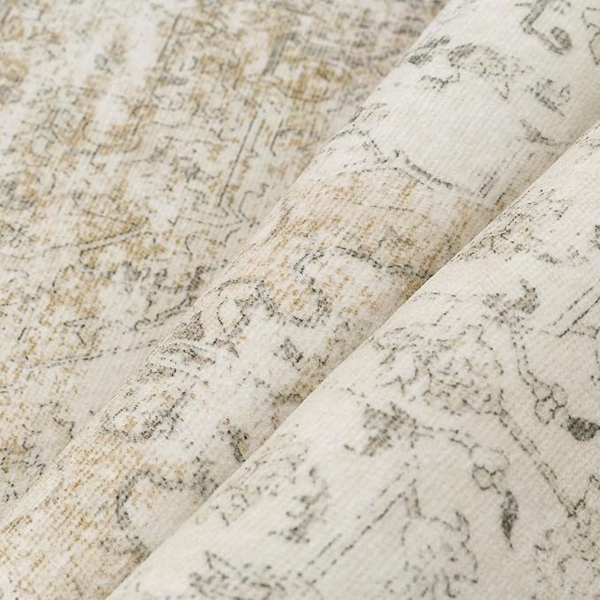 4x6 Washable Area Rug Beige Vintage Distressed Rug for Office Oriental Soft Thin Indoor Retro Carpet Non Slip Low Pile Floor Cover for Living Ding Room Bedroom Laundry