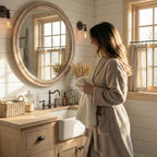 36" Large Round Wood Mirror for Living Room Fireplace, Big Solid Wood Wall Mirror - Oversized Boho Beaded Circle Mirror for Entryway Console & Dining Room