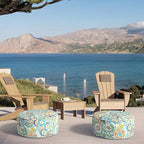 Inflatable Ottoman Stool D21 xH9 for Outdoor/Indoor Use, Water Repellent Patio Foot Rest Stool with Portable Handle,Round Pouf Ottoman Suitable for Garden,Deck and Camping - Flower Blue