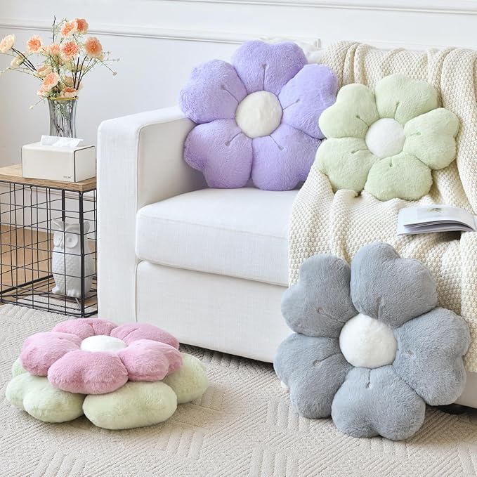 Flower Pillow, Flower Shaped Pillow Decorative Throw Pillows for Bed Couch, Cute Daisy Pillow Dorm Decor Floor Seating Cushion (Green, 15 Inches)
