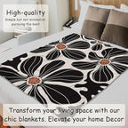 HIWX Boho Abstract Floral Blanket, Modern Abstract Boho Black Flower Throw Blanket for Home Living Room Bedroom Couch Bed Decor, 50x60 Inches
