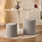Round Ottoman with Storage Set of 2 - Upholstered Sherpa Vanity Stool for Makeup Multifunctional Ottomans Coffee Table Padded Seat Foot Rest for Living Room & Bedroom (Sherpa Gray)