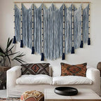 Jakalin Macrame Wall Hanging Blue dip dye Handcrafted Decorative Art for Living Room Bedroom or Office Boho Chic Modern Wall Decor with Unique Beadwork 57" W × 43" L