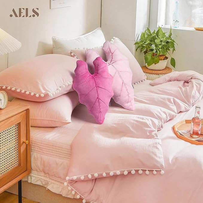 AELS Set of 2 3D Leaves Decorative Valentine Throw Pillows, 23.6" & 18.8" Philodendron Gloriosum Plush Pillow Set for Plant Lovers Garden Lovers, Living Room Bedroom Decor, Hot Pink & Pale Pink
