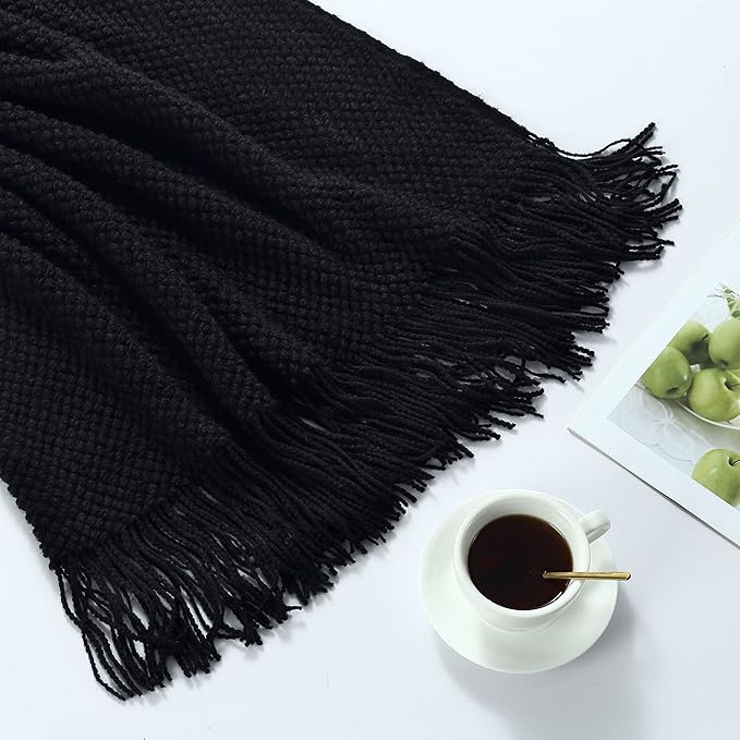 CREVENT Farmhouse Couch Sofa Throw Blanket for Bedroom Living Room Decoration, Soft Warm Cozy Light Weight for Spring Summer Fall (50''X60'' Black)