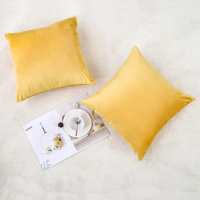 NiNi ALL Decorative Throw Pillow Covers Velvet 26x26 Inch Pack of 2 Yellow Cushion Covers Soft for Couch Sofa Bedroom Living Room Outdoor