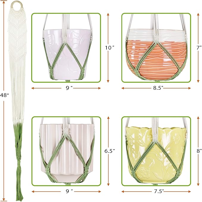 LIVALAYA Macrame Plant Hangers Wall Planter - Green Ombre 48 Inch, for Indoor or Outdoor, 100% Cotton Rope Hanging Plant Holder with Tassel for Flower Pots and Succulents Modern Boho Home Décor