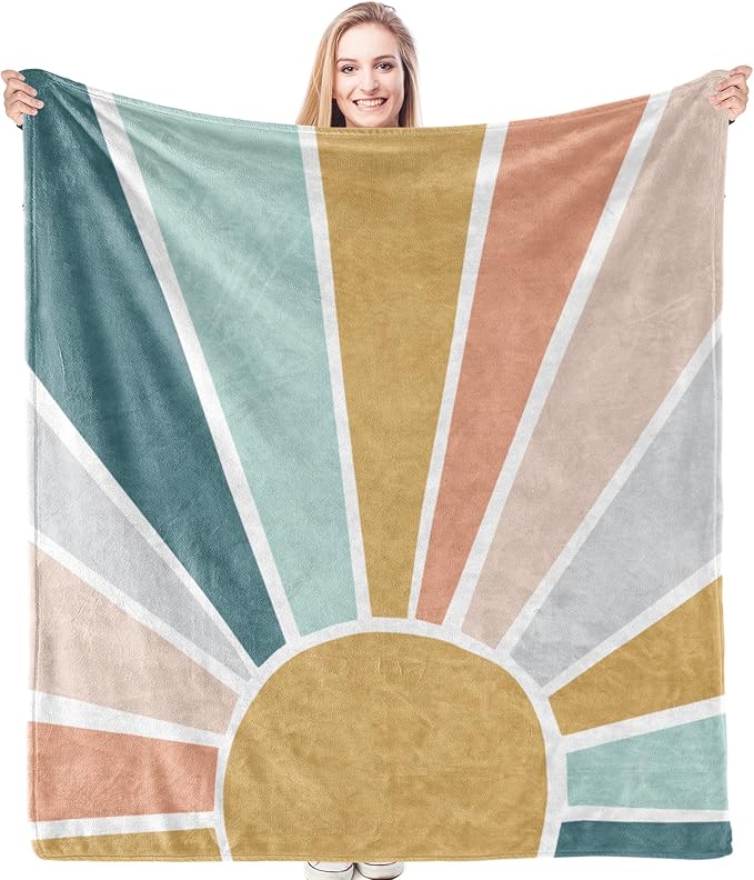 HIWX Boho Sun Throw Blanket – Pastel Sunshine Blanket for Girls or Toddlers, Soft Picnic or Nap Blanket for Nursery or Travel, 50x60 Inches