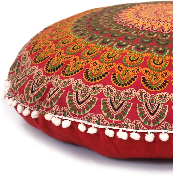 Large Round seat Floor Cushion Chair Ottoman Cover Pouf Pillow Meditation Floor Cushions for Adults Seating pouffe Ottoman Throw Covers Craft Room Furniture Sitting Cover 22 Inches Red Yellow