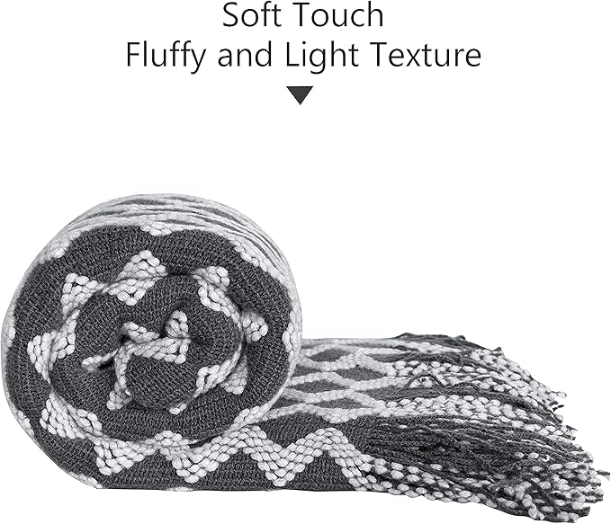 NTBAY Acrylic Knitted Throw Blanket, Lightweight and Soft Cozy Decorative Woven Blanket with Tassels for Travel, Couch, Bed, Sofa, 51x67 Inches, Grey Wave