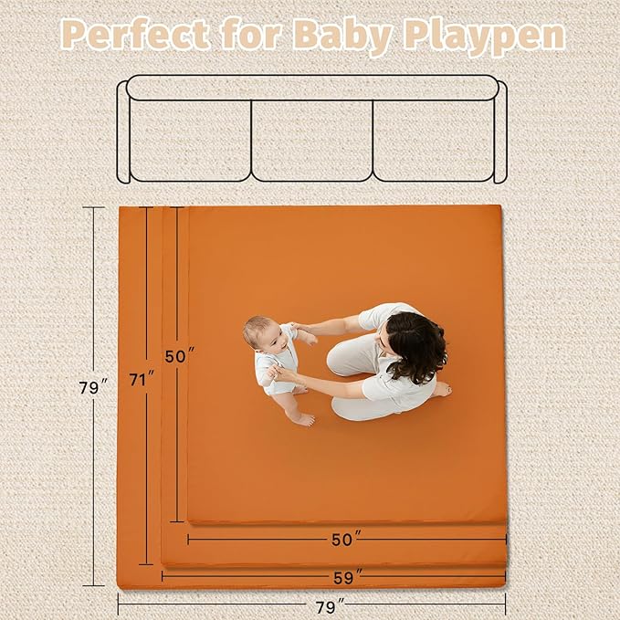 Waterproof Baby Play Mat for Floor Memory Foam 50 * 50 Cushion Playpen Playmat Tummy Time Crawling Mat Nursery Rug Thick Pad Create Soft & Safe Area for Infants,Toddler,Kid,Orange
