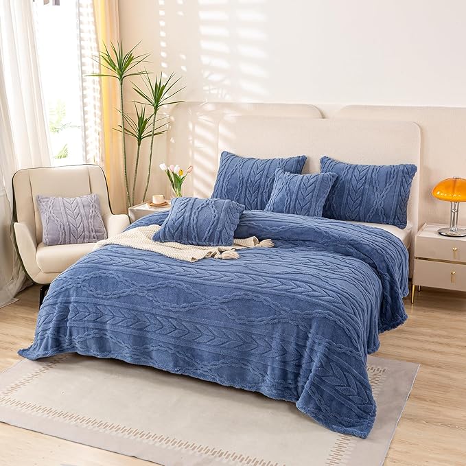 YUSOKI Queen Size Blanket Single Layer,Weight(4.4lb),370GMS-3D Stylish Design for Gift Home Decor (Washed Blue,90"x90")