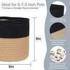 Wicker Plant Basket Indoor, 8"x8"x8" Jute Spliced Cotton Rope Basket Planter up to 7" Pot, Modern Woven Flower Tree Pots Cover, Small Floor Indoor Planters, Home Decor Storage Bin