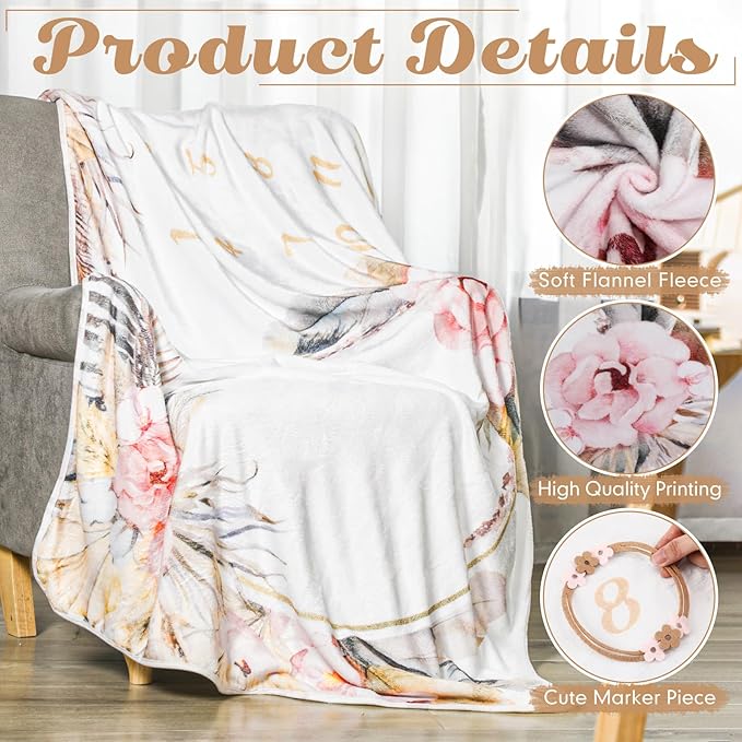 Chumia 6 Pcs Baby Monthly Milestone Blanket for Girl 60" x 40" Butterfly Milestone Blanket Age Photo Photography Backdrop with Newborn Calendar Growth Chart Bib Headband(Beigh,Boho Pattern)