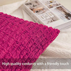 Pack of 2 Corduroy Decorative Throw Pillow Covers 20x20 Inch Soft Striped Pillow Covers Modern Farmhouse Home Decor for Sofa Living Room Couch Bed（Rose Red）