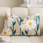 vctops Boho Floral Tufted Decorative Throw Pillow Cover Botanical Embroidered Cotton Cushion Cover for Couch Sofa Bed (Flower E,12"x20")