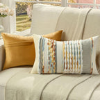 FUTEI Rust Blue Yellow Accent Throw Pillow Covers Set of 2, 12x20 Inch Plush Tufted Striped Textured Decorative Pillow Cases for Farmhouse Boho Couch Decor