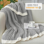 Snuggle Sac Soft Ribbed Throw Blanket for Couch, Microfiber Fluffy Knit Throws, Luxurious Fuzzy Blankets for Couch, Sofa, Travel, Grey, 50x60 inches
