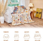 MSGKV Boho Throw Blanket for Bed 100% Cotton Floral Twin Size Couch Blanket 60"x80" Muslin Spring Breathable Lightweight Farmhouse Blankets All Seasons