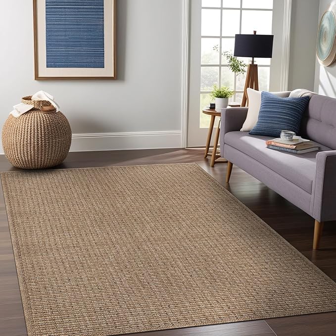 Beverly Rug Easy Jute Natural Large Rug 9x12 Solid Washable Durable Outdoor Indoor Area Rugs for Living Dining Room Patio Office Stain Resistant Non Shedding Indoor Outside Carpet (9 x 12 Natural)