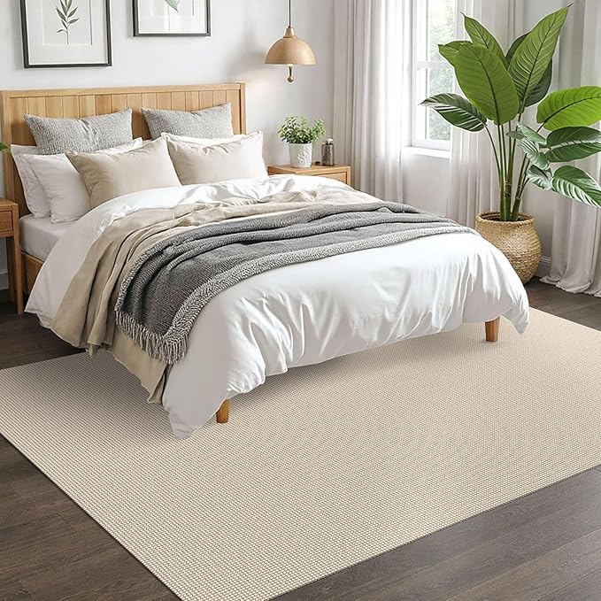 EARTHALL Woven Area Rugs 5x7 Ft Washable Living Room Rugs Non Slip Rubber Backed Dining Room Rug Braided Bedroom Rugs Indoor Floor Carpet for Living Room, Bedroom, Dining Room, Beige/Khaki