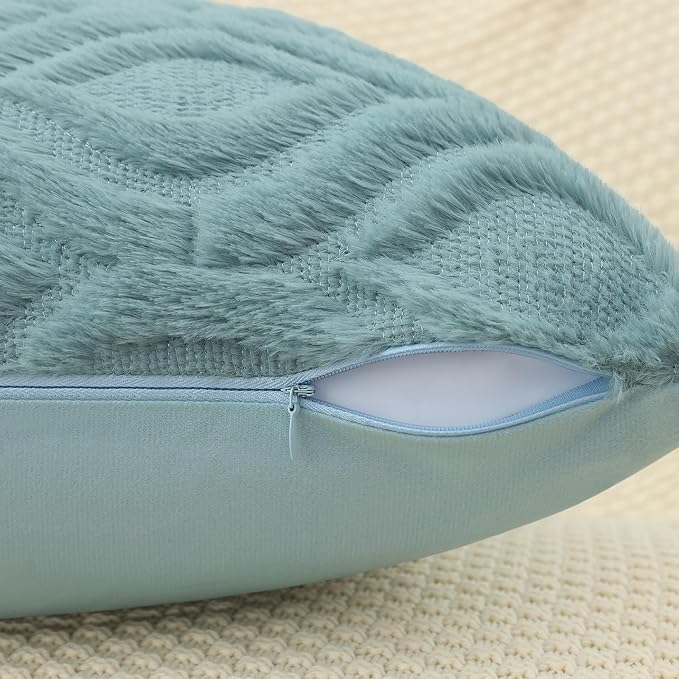 decorUhome Cozy Textured Throw Pillow Covers 12x20 Inch Set of 2, Soft Plush Faux Wool Aqua Accent Couch Pillow Covers for Modern Farmhouse Sofa Bed Living Room
