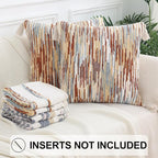 Simmore Fall Boho Decorative Throw Pillow Covers 18x18 Set of 2, Tufted Farmhouse Pillow Covers with Tassels for Cozy Bohemian Couch Sofa Bedroom Home Decor, Rust