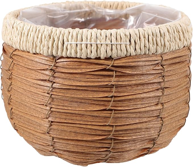 GANAZONO Woven Planter Basket Natural Rattan Plant Pot 7.28X7.28X5.31In Handwoven Multi-Purpose Flower Container for Indoor Outdoor Decor and Storage
