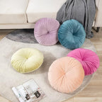 HLOVME Round Pillow Cushion for Couch Velvet Decorative Small Throw Pillow Solid Color for Living Room Bed Floor 15.7”, Lake Blue
