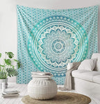 ANJANIYA Ombre Wall Hanging Bohemian Tapestry, Metallic Wall Art Bedspread, Psychedelic Hippie Mandala Dorm Décor for Hanging, Bedding, Beach Coverlet Curtain, Green, 54"X60"